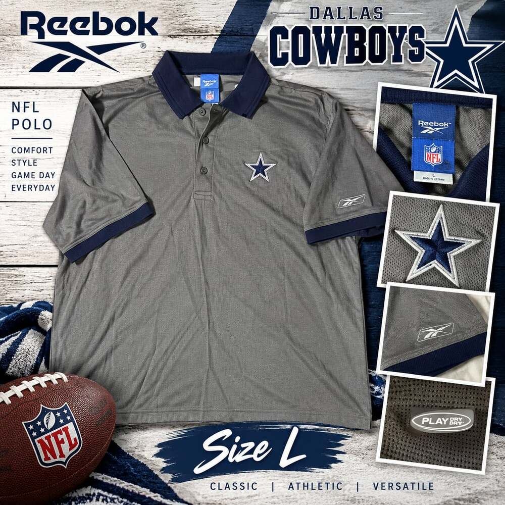 Reebok Dallas Cowboys NFL Polo Size L Gray Blue
